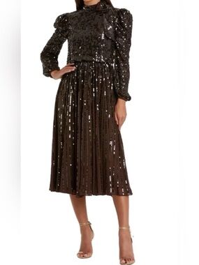 NWT Mac Duggal $598 MSRP Dark Chocolate Brown Sequin Midi Dress Size 20